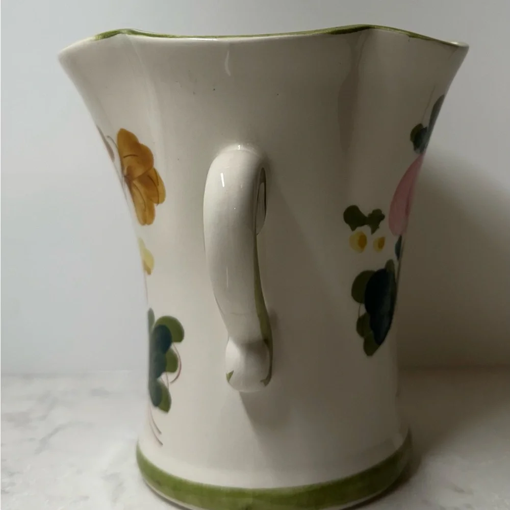Vintage Hand-Painted Floral Ceramic Vase with Handles - Pink & Green - Picture 4 of 8